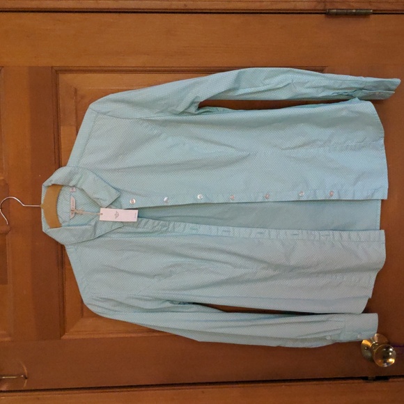Dockers Tops - Dockers Tailored Stretch Poplin Button Up Shirt Mint Green Diamond Print Size PM